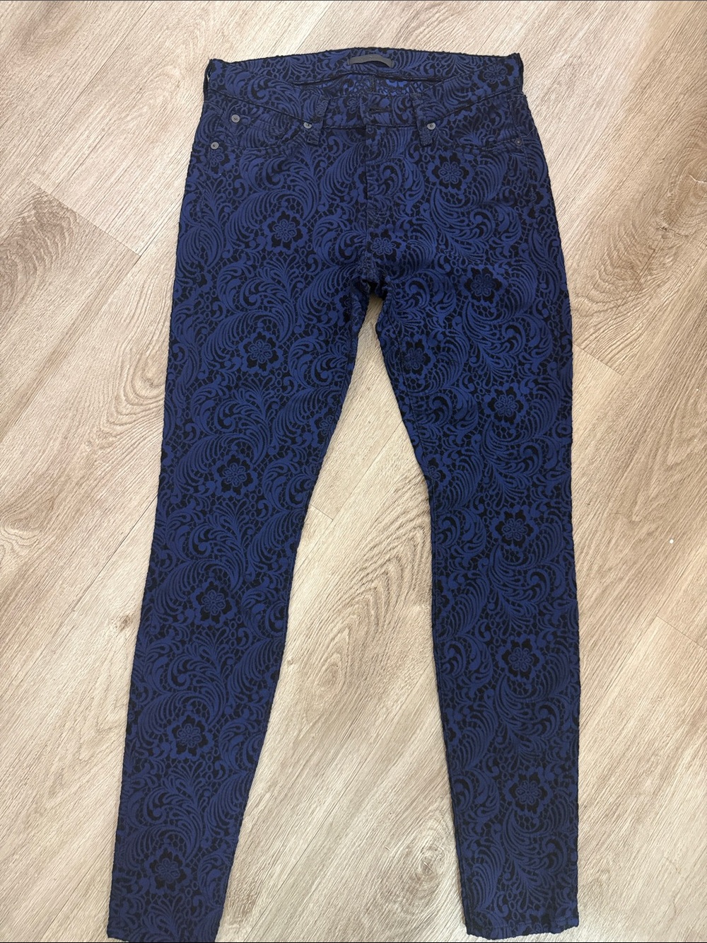 7 For All Mankind Navy Floral Jacquard Skinny Jeans